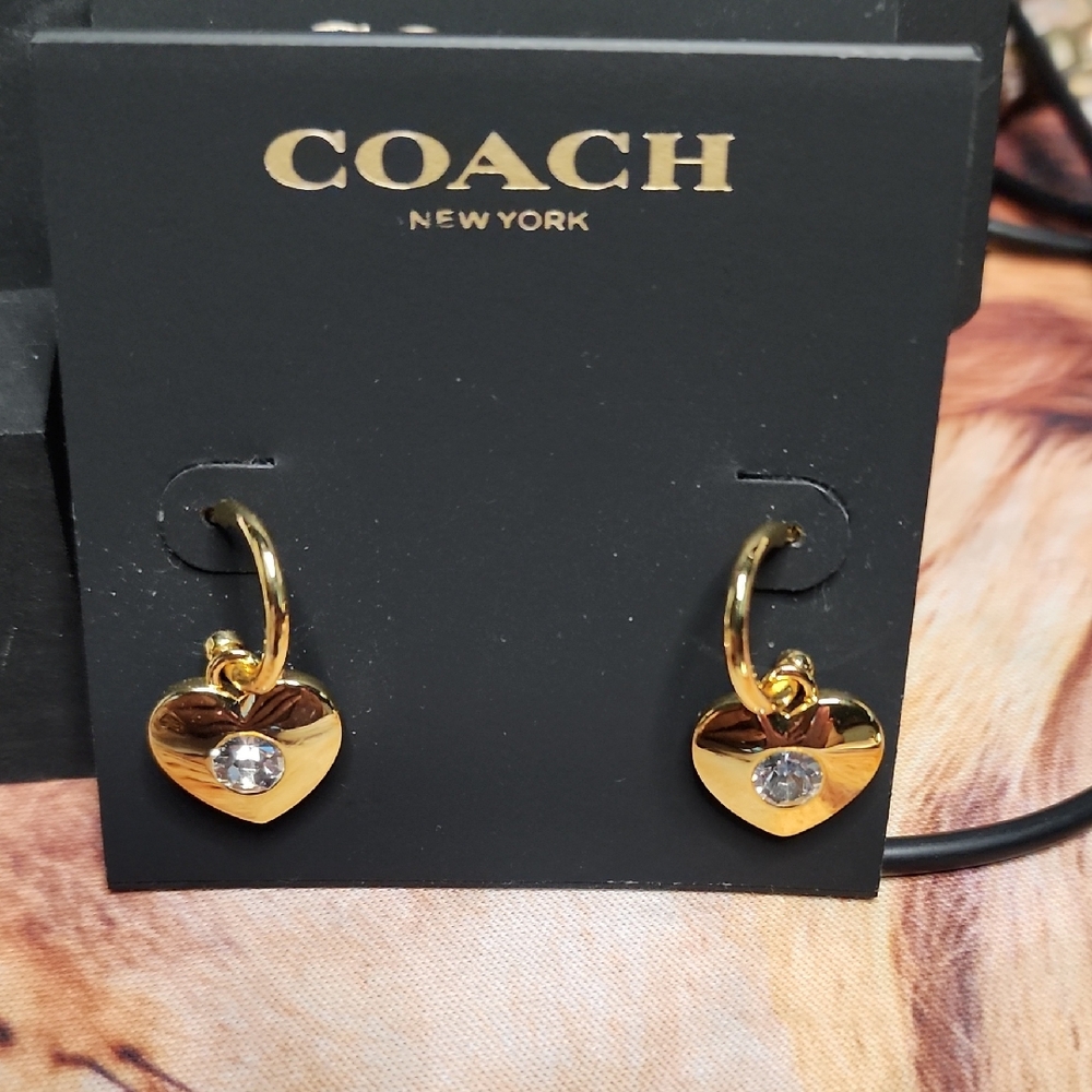 Coach Gold Heart Earrings with Silver Accents